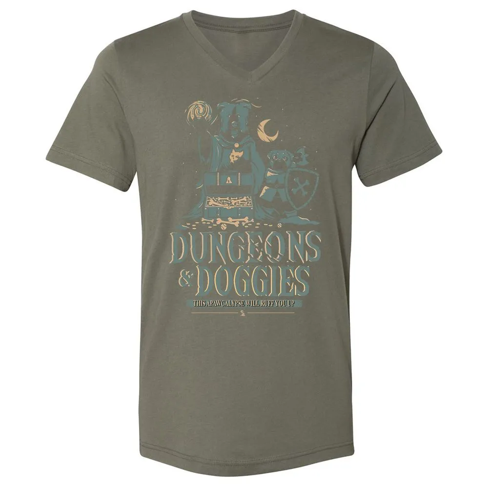 Dungeons & Doggies Unisex V-Neck T-Shirt - Military Green - 10