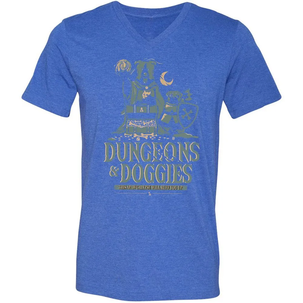 Dungeons & Doggies Unisex V-Neck T-Shirt - Heather True Royal - 14