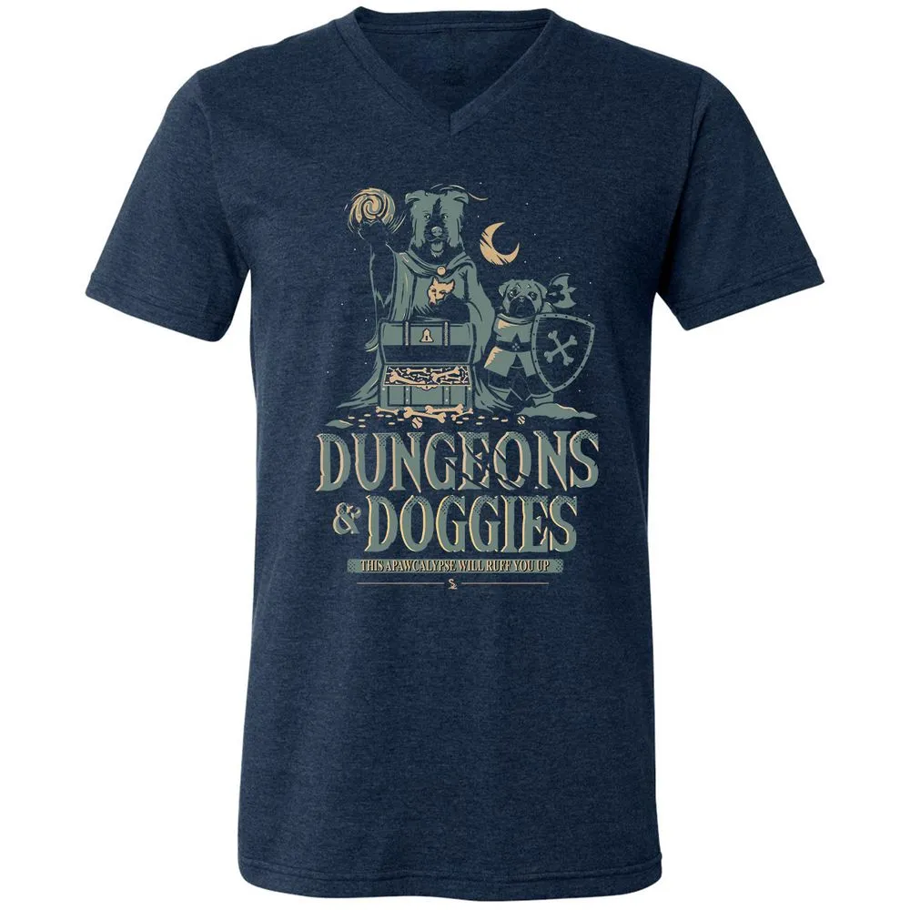 Dungeons & Doggies Unisex V-Neck T-Shirt - Heather Navy - 15