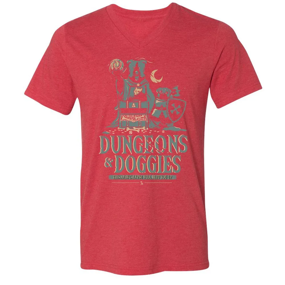 Dungeons & Doggies Unisex V-Neck T-Shirt - Heather Red - 16