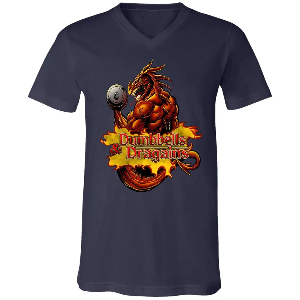 Dumbbells & Dragains Unisex V-Neck T-Shirt - Navy - 2