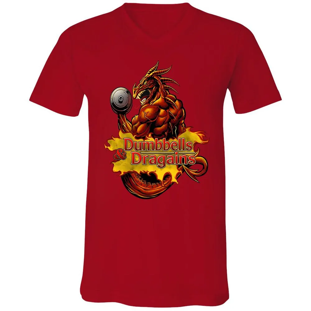 Dumbbells & Dragains Unisex V-Neck T-Shirt - Red - 3