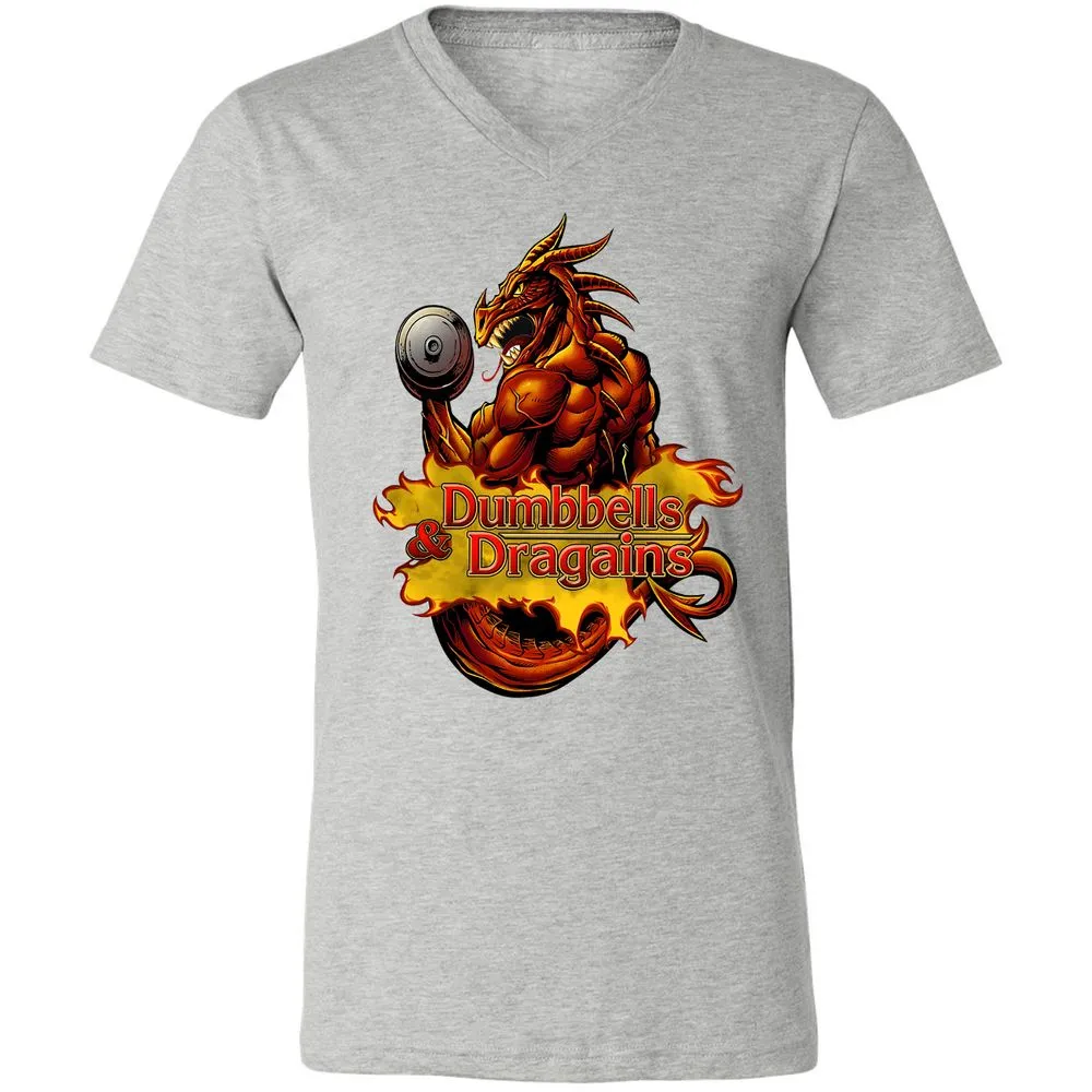 Dumbbells & Dragains Unisex V-Neck T-Shirt - Athletic Heather - 7
