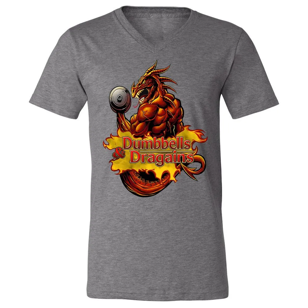 Dumbbells & Dragains Unisex V-Neck T-Shirt - Deep Heather - 13