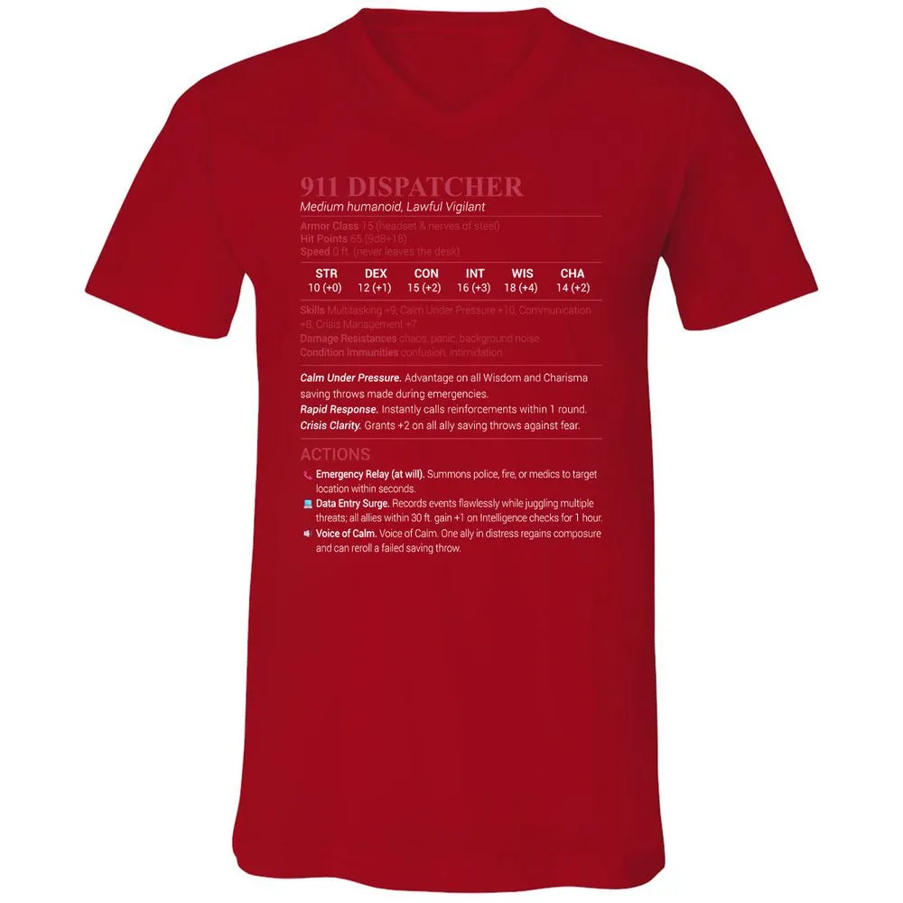 911 Dispatcher Unisex V-Neck T-Shirt - Red - 3
