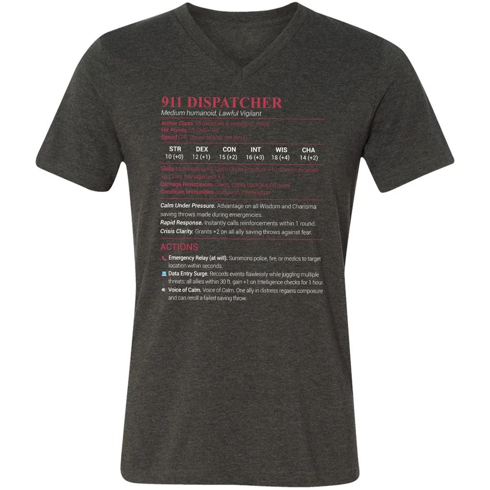 911 Dispatcher Unisex V-Neck T-Shirt - Dark Grey Heather - 8