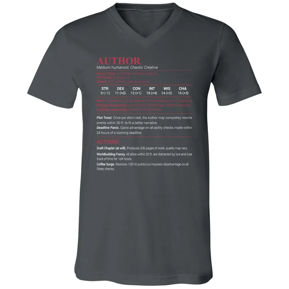 Author Unisex V-Neck T-Shirt - Asphalt - 12
