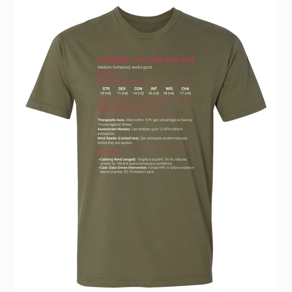 School Psychologist Premium Unisex T-Shirt - Military Green - 5