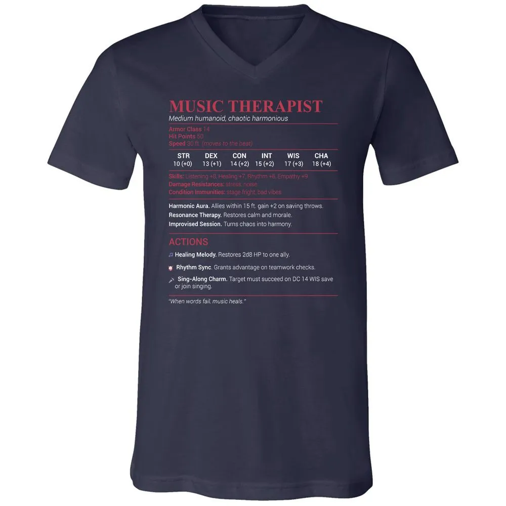 Music Therapist Unisex V-Neck T-Shirt - Navy - 2