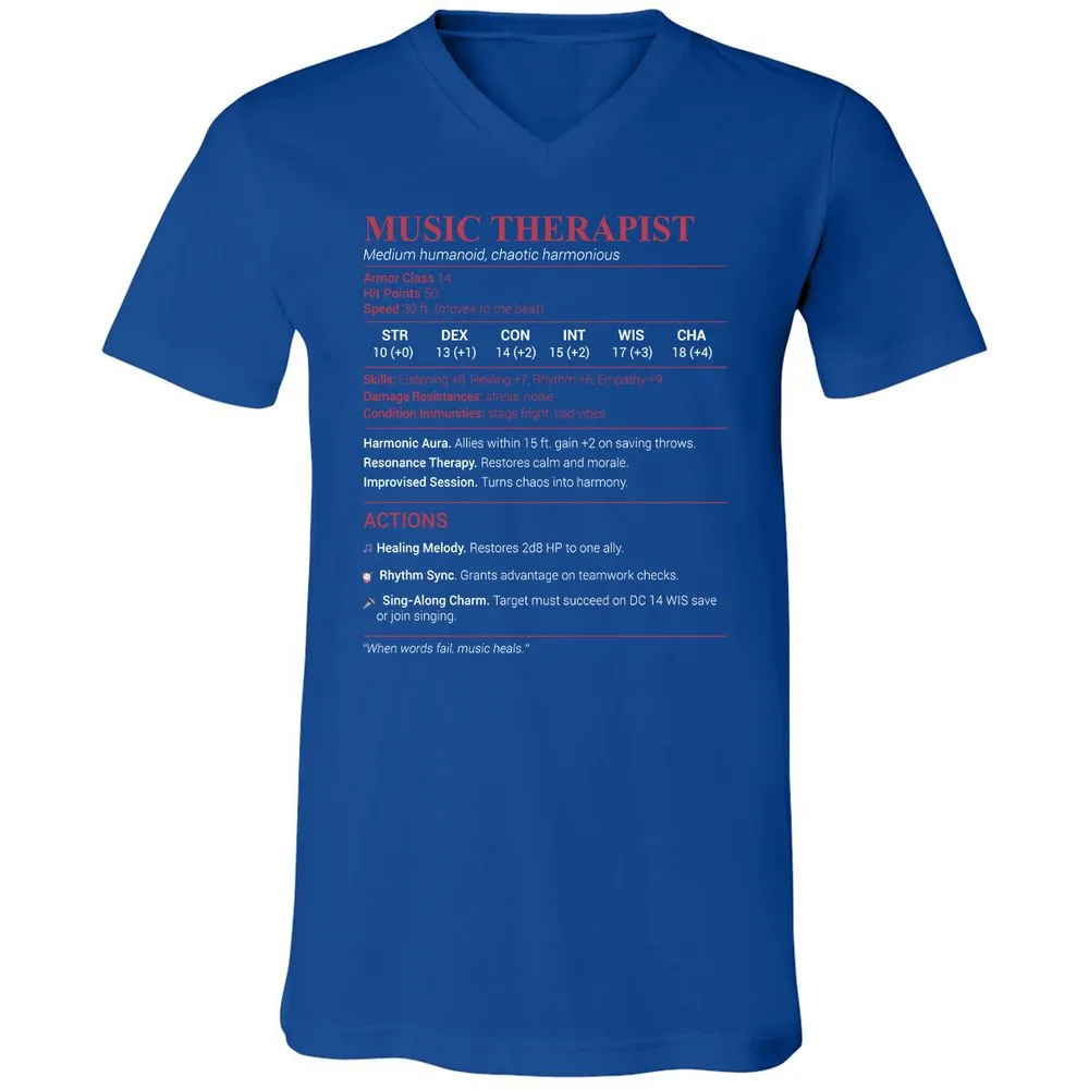 Music Therapist Unisex V-Neck T-Shirt - True Royal - 4