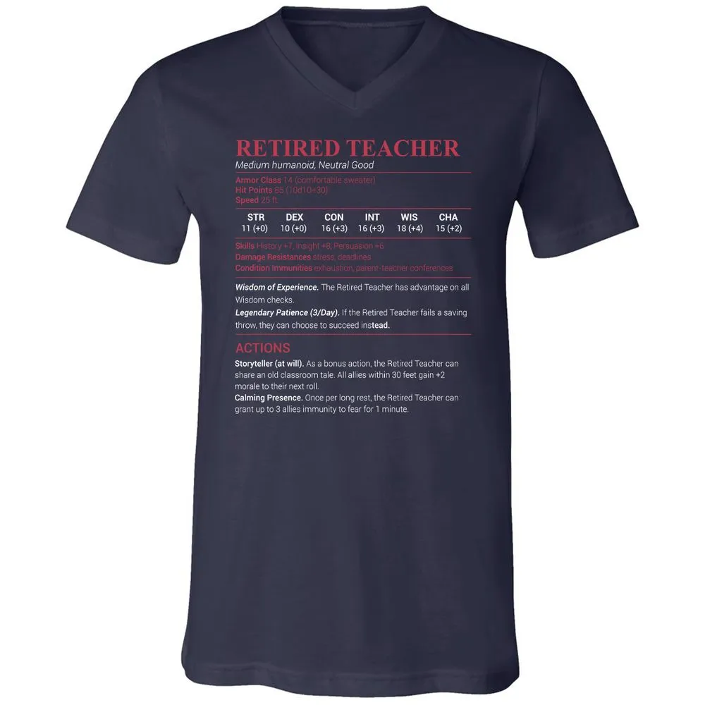Retired Teacher Unisex V-Neck T-Shirt - Navy - 2