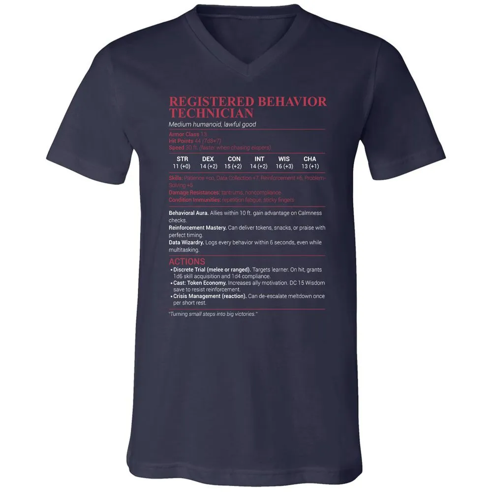Registered Behavior Technician RBT Unisex V-Neck T-Shirt - Navy - 2