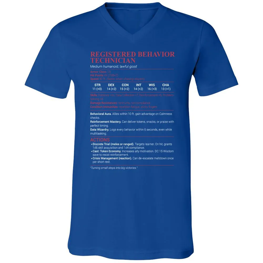 Registered Behavior Technician RBT Unisex V-Neck T-Shirt - True Royal - 4