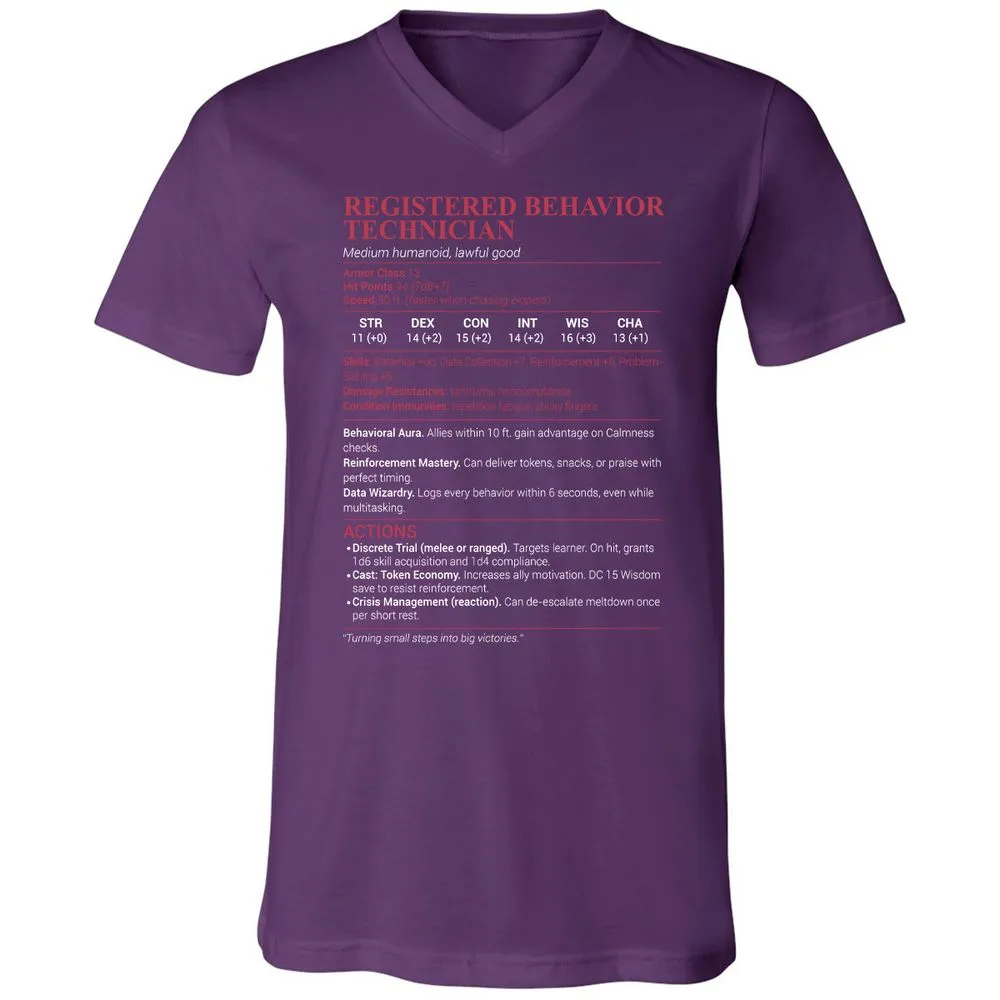 Registered Behavior Technician RBT Unisex V-Neck T-Shirt - Team Purple - 9