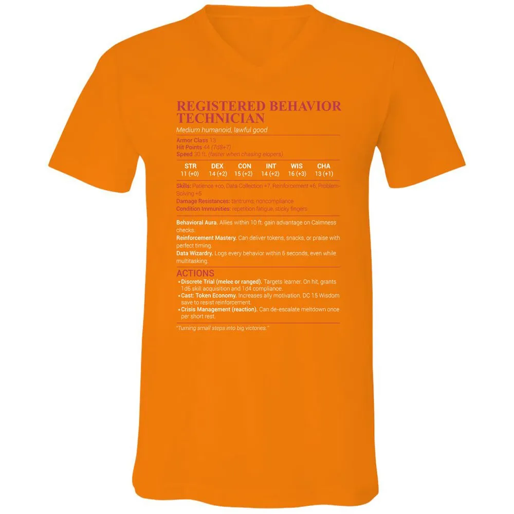Registered Behavior Technician RBT Unisex V-Neck T-Shirt - Orange - 11