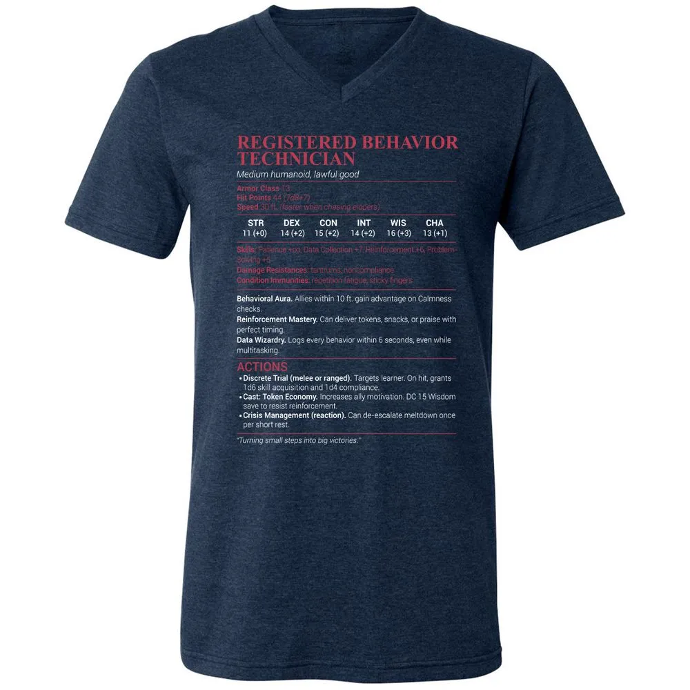 Registered Behavior Technician RBT Unisex V-Neck T-Shirt - Heather Navy - 15