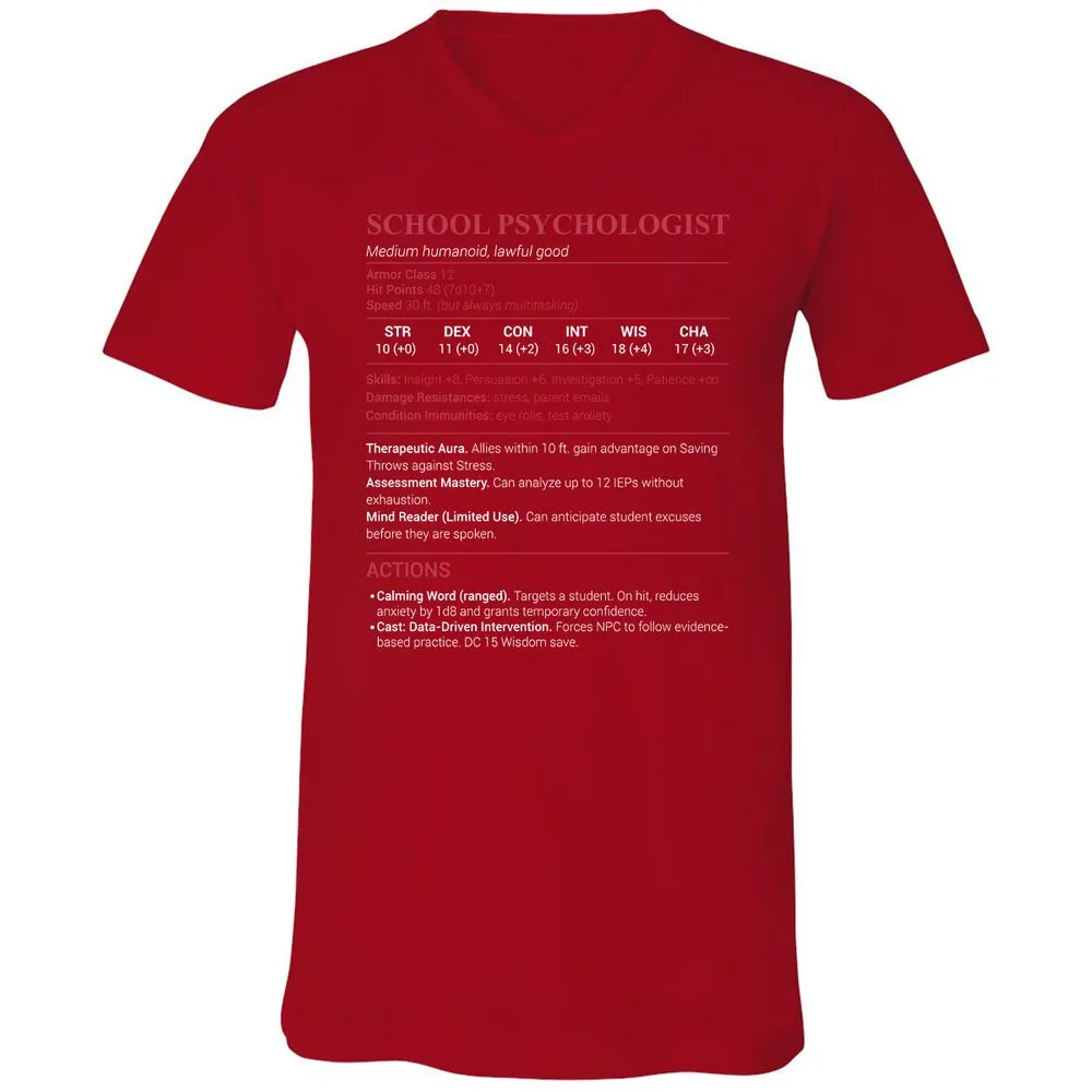 School Psychologist Unisex V-Neck T-Shirt - Red - 3