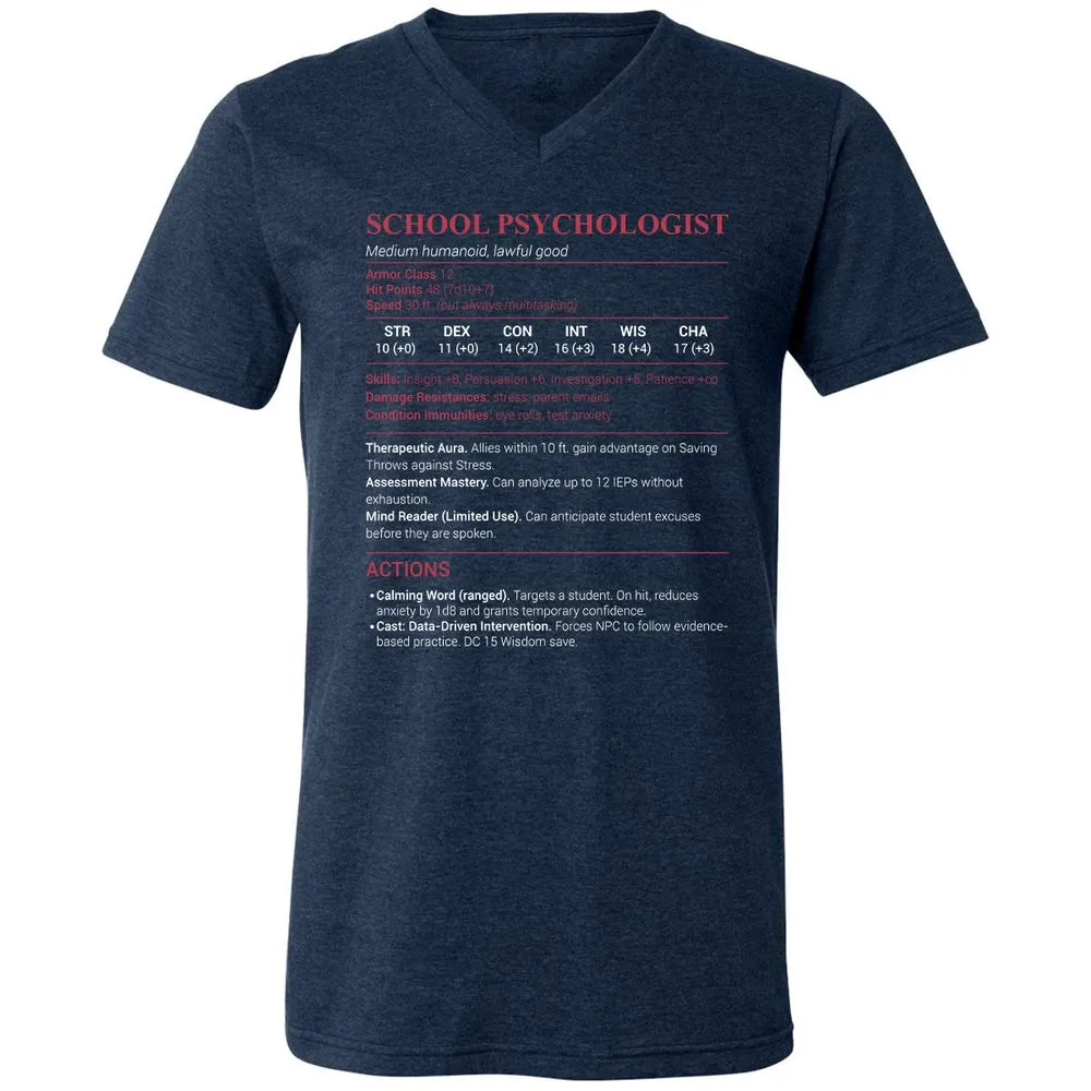 School Psychologist Unisex V-Neck T-Shirt - Heather Navy - 15