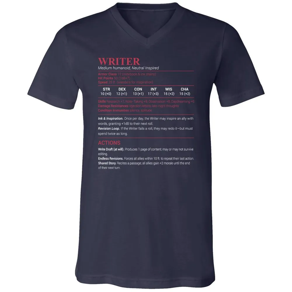 Writer Unisex V-Neck T-Shirt - Navy - 2