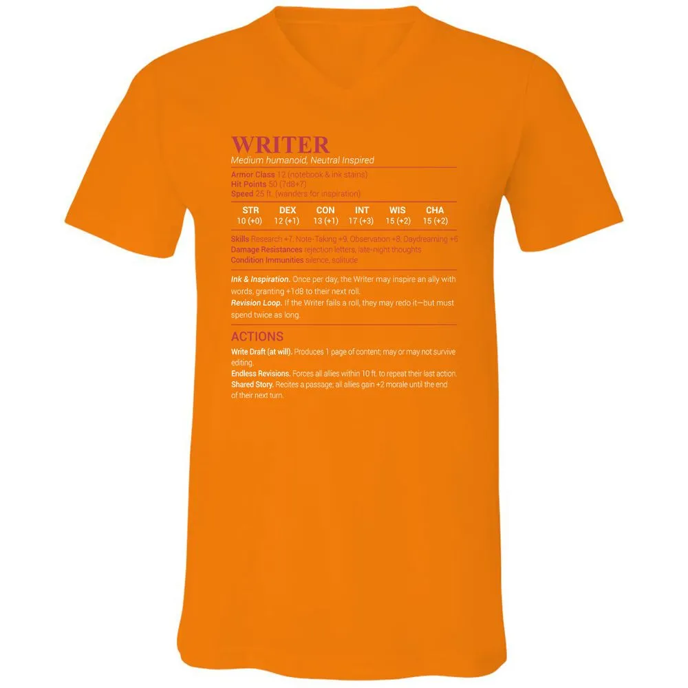 Writer Unisex V-Neck T-Shirt - Orange - 11