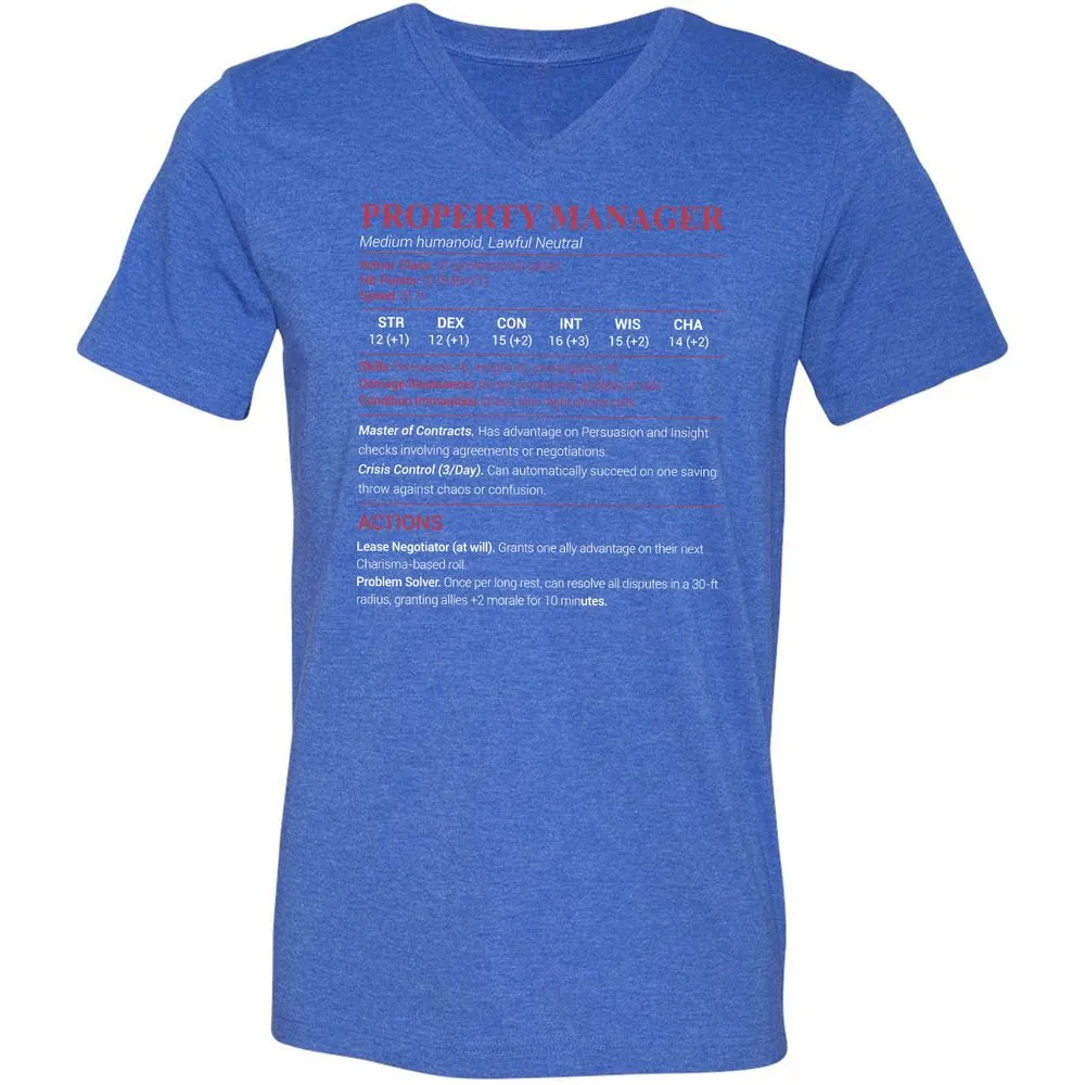 Property Manager Unisex V-Neck T-Shirt - Heather True Royal - 14