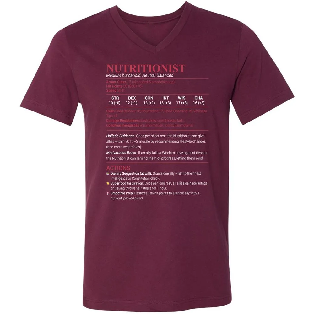 Nutritionist Unisex V-Neck T-Shirt - Maroon - 6