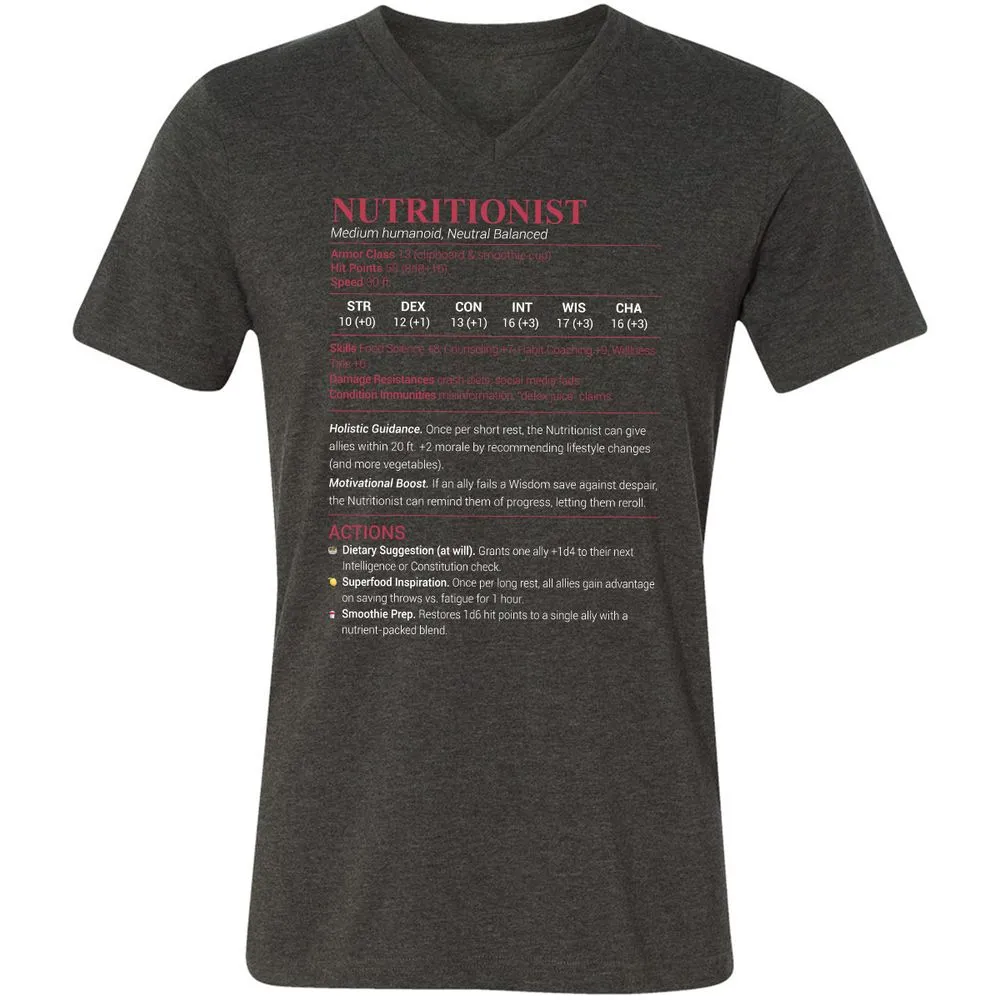 Nutritionist Unisex V-Neck T-Shirt - Dark Grey Heather - 8