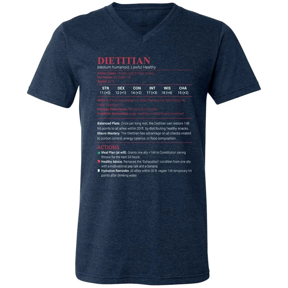 Dietitian Unisex V-Neck T-Shirt - Heather Navy - 15
