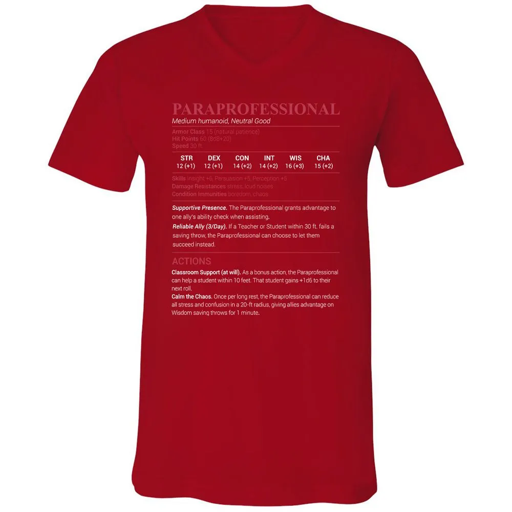 Paraprofessional Unisex V-Neck T-Shirt - Red - 3