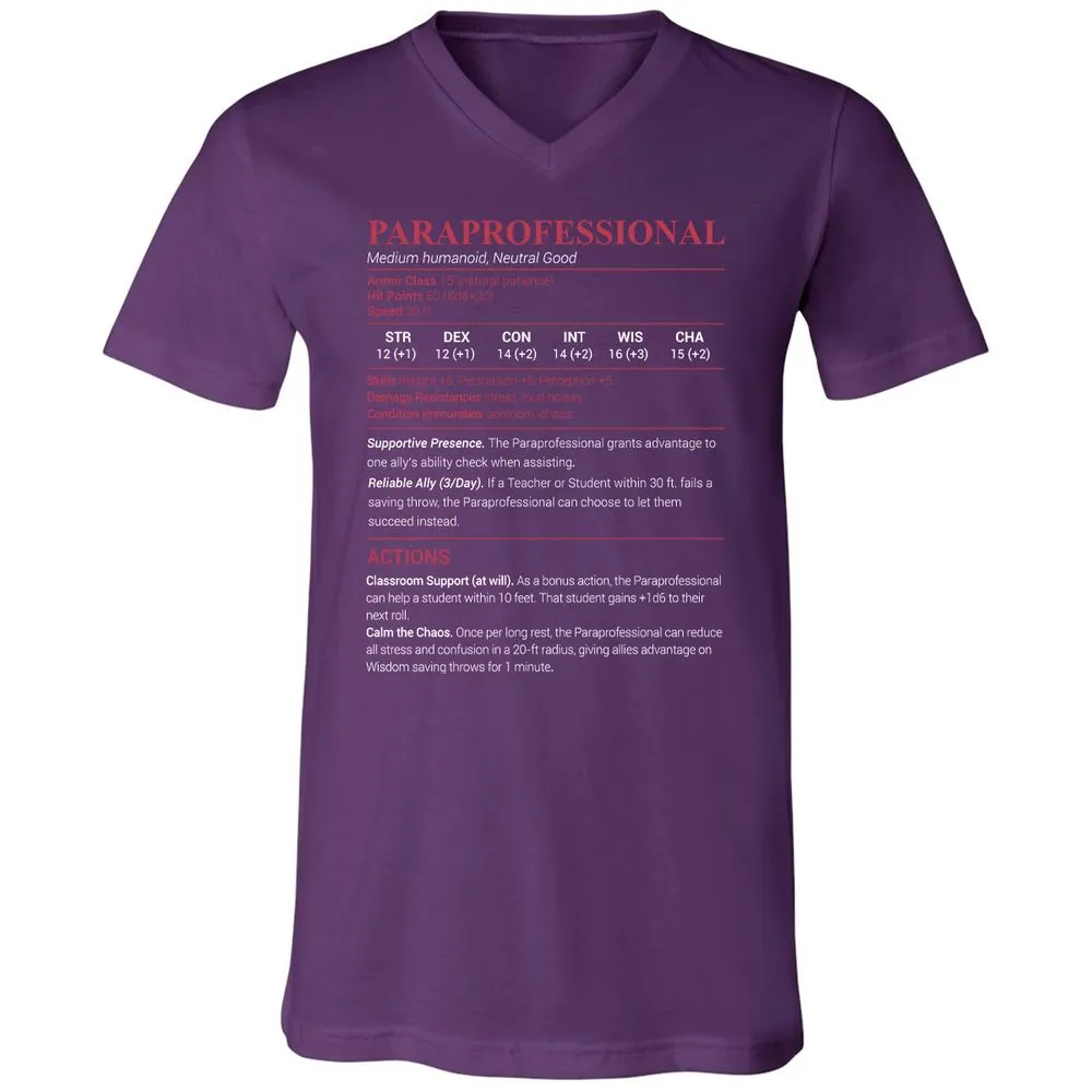 Paraprofessional Unisex V-Neck T-Shirt - Team Purple - 9