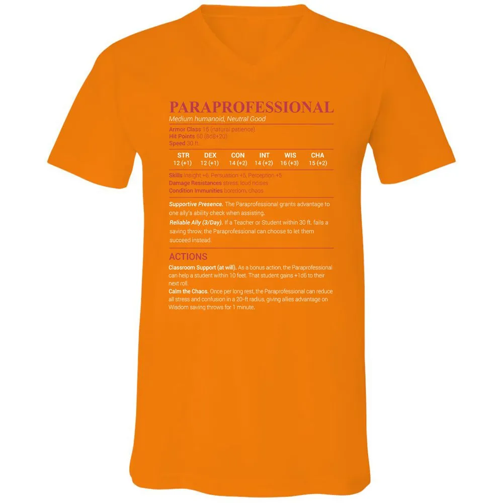 Paraprofessional Unisex V-Neck T-Shirt - Orange - 11