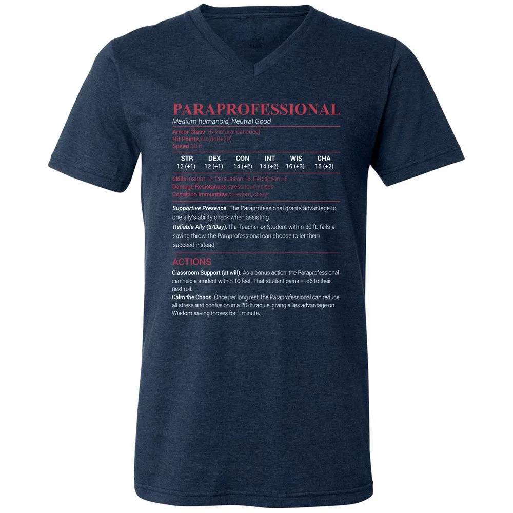 Paraprofessional Unisex V-Neck T-Shirt - Heather Navy - 15
