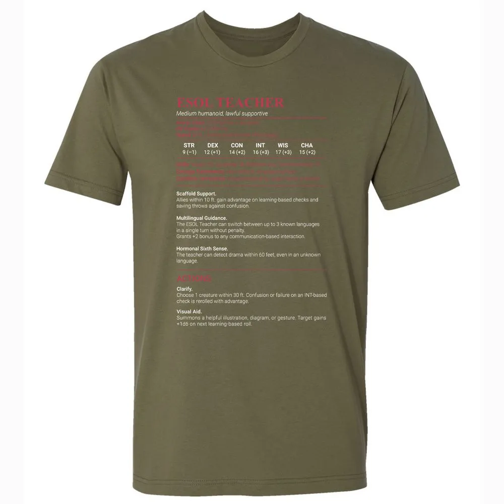 ESOL Teacher Premium Unisex T-Shirt - Military Green - 5