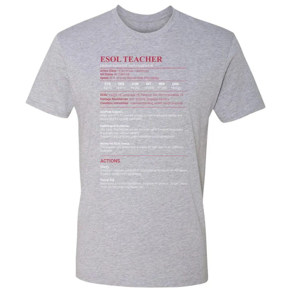 ESOL Teacher Premium Unisex T-Shirt - Heather Grey - 9