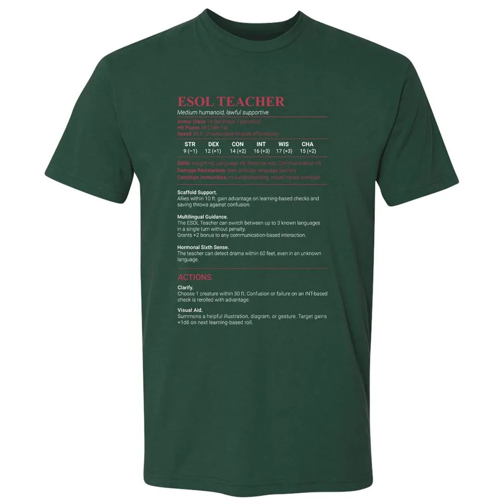 ESOL Teacher Premium Unisex T-Shirt - Forest Green - 13