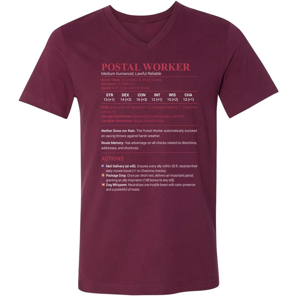 Postal Worker Unisex V-Neck T-Shirt - Maroon - 6