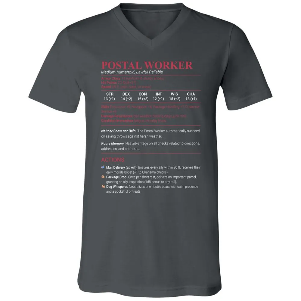 Postal Worker Unisex V-Neck T-Shirt - Asphalt - 12