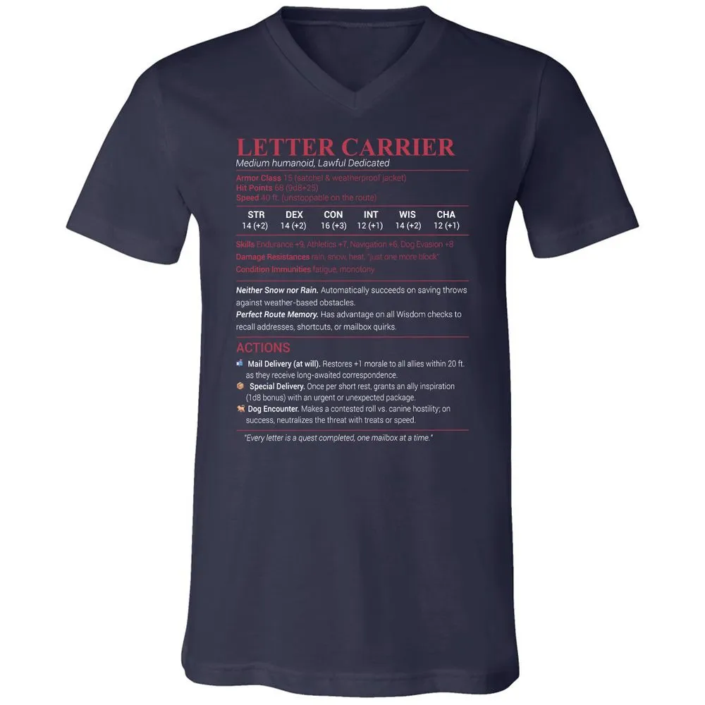 Letter Carrier Unisex V-Neck T-Shirt - Navy - 2
