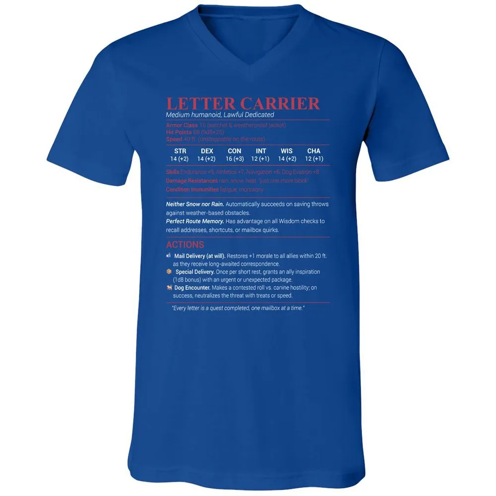 Letter Carrier Unisex V-Neck T-Shirt - True Royal - 4