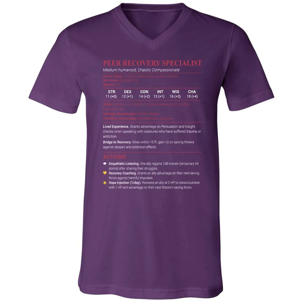 Peer Recovery Specialist Unisex V-Neck T-Shirt - Team Purple - 9