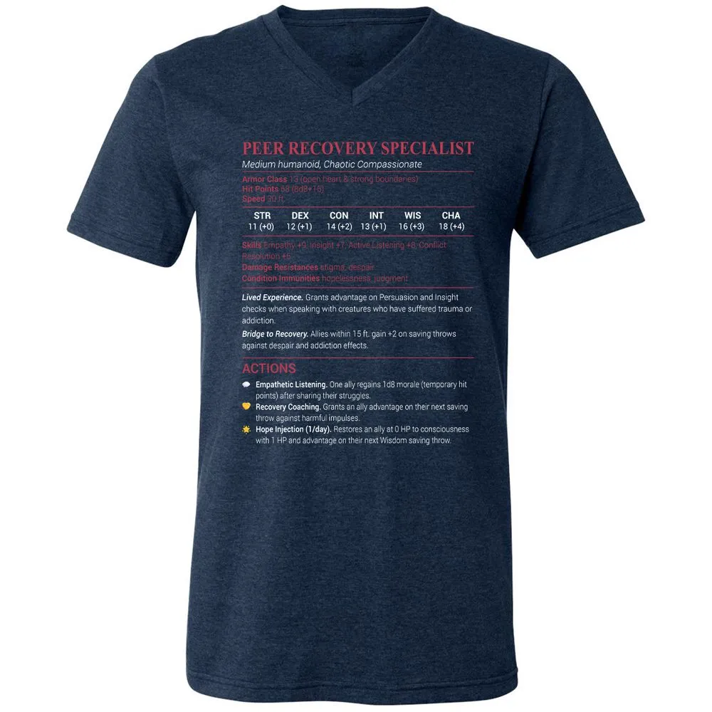 Peer Recovery Specialist Unisex V-Neck T-Shirt - Heather Navy - 15