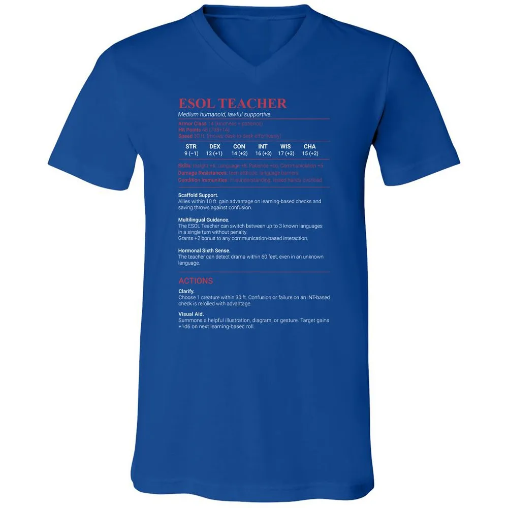 ESOL Teacher Unisex V-Neck T-Shirt - True Royal - 4