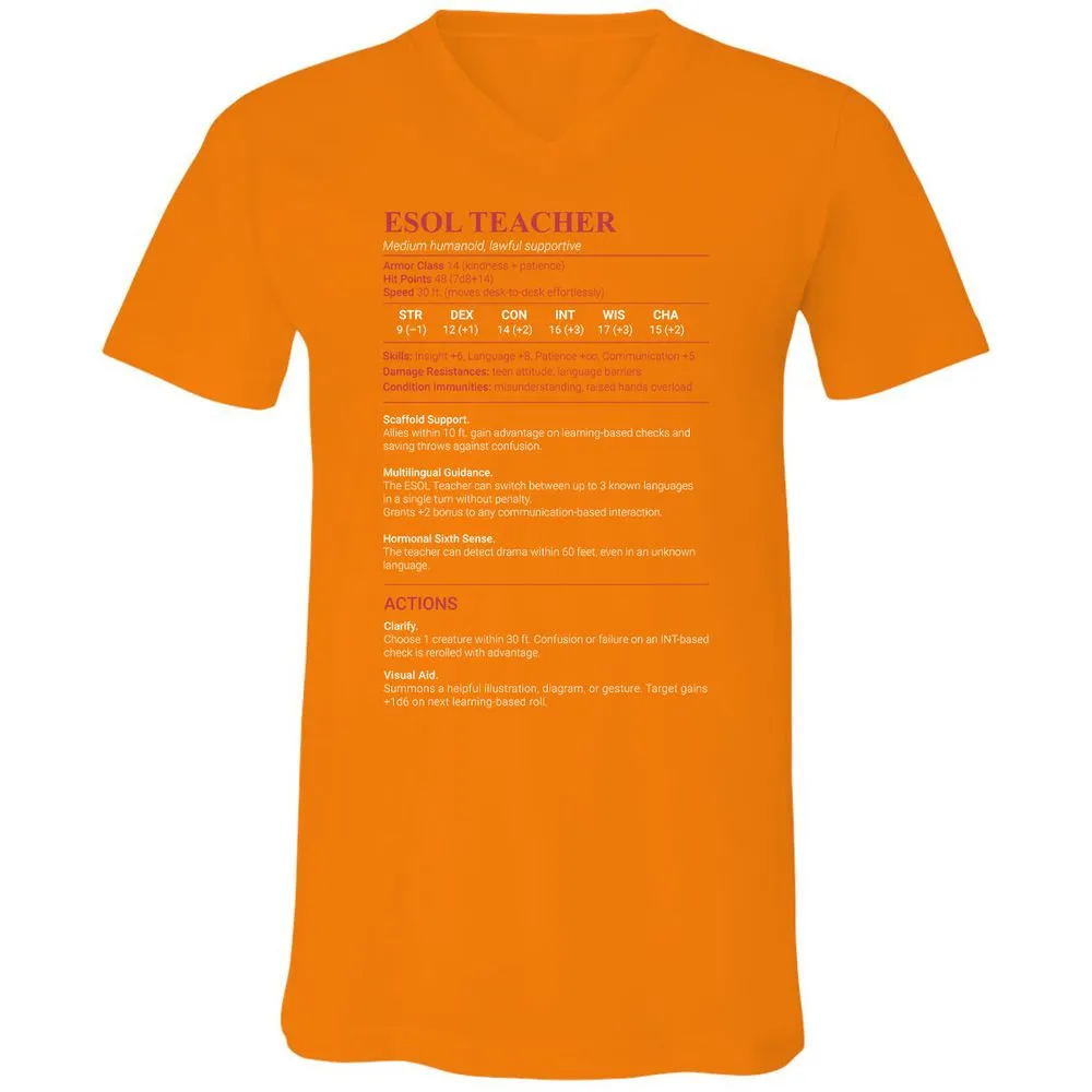 ESOL Teacher Unisex V-Neck T-Shirt - Orange - 11