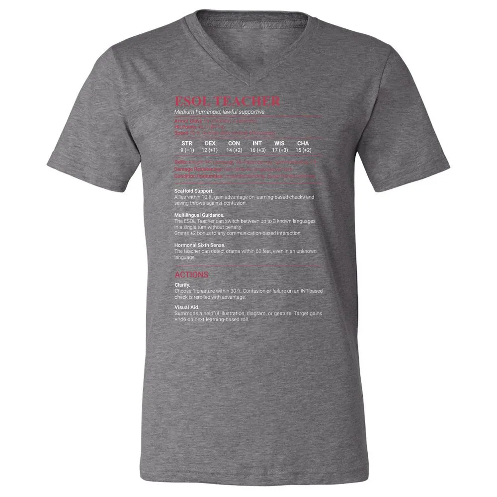 ESOL Teacher Unisex V-Neck T-Shirt - Deep Heather - 13