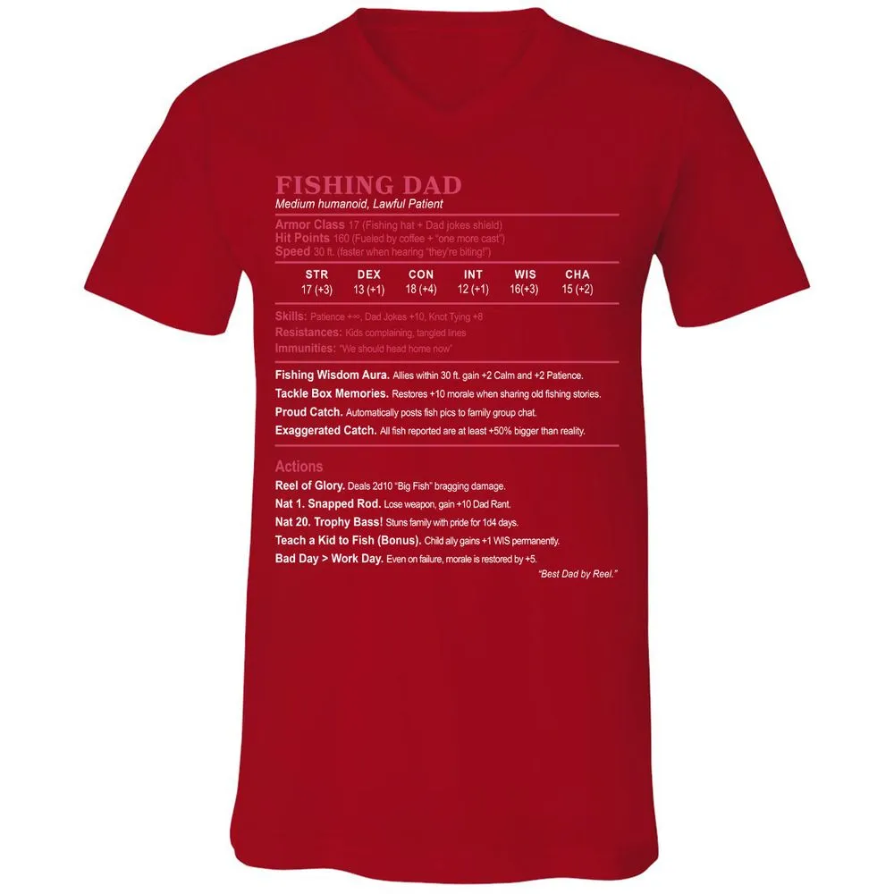 FISHING DAD Unisex V-Neck T-Shirt - Red - 3