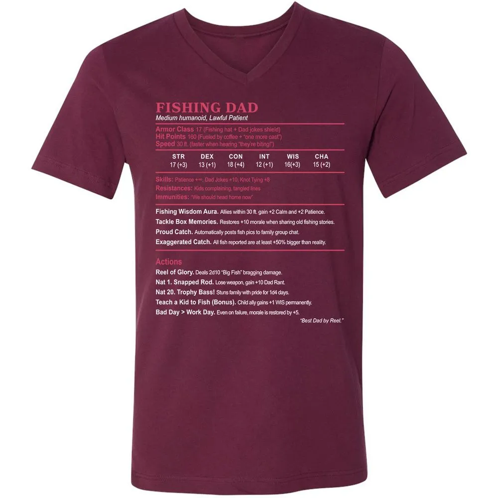 FISHING DAD Unisex V-Neck T-Shirt - Maroon - 6