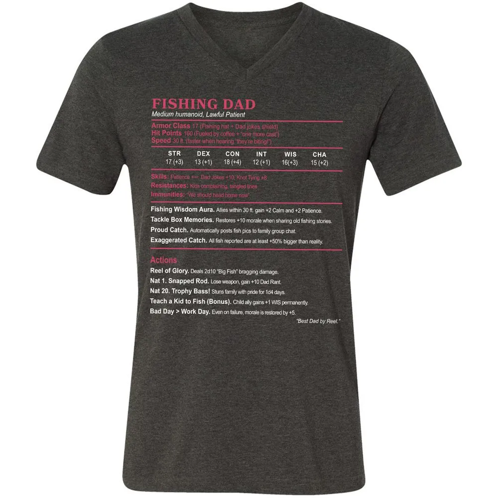 FISHING DAD Unisex V-Neck T-Shirt - Dark Grey Heather - 8