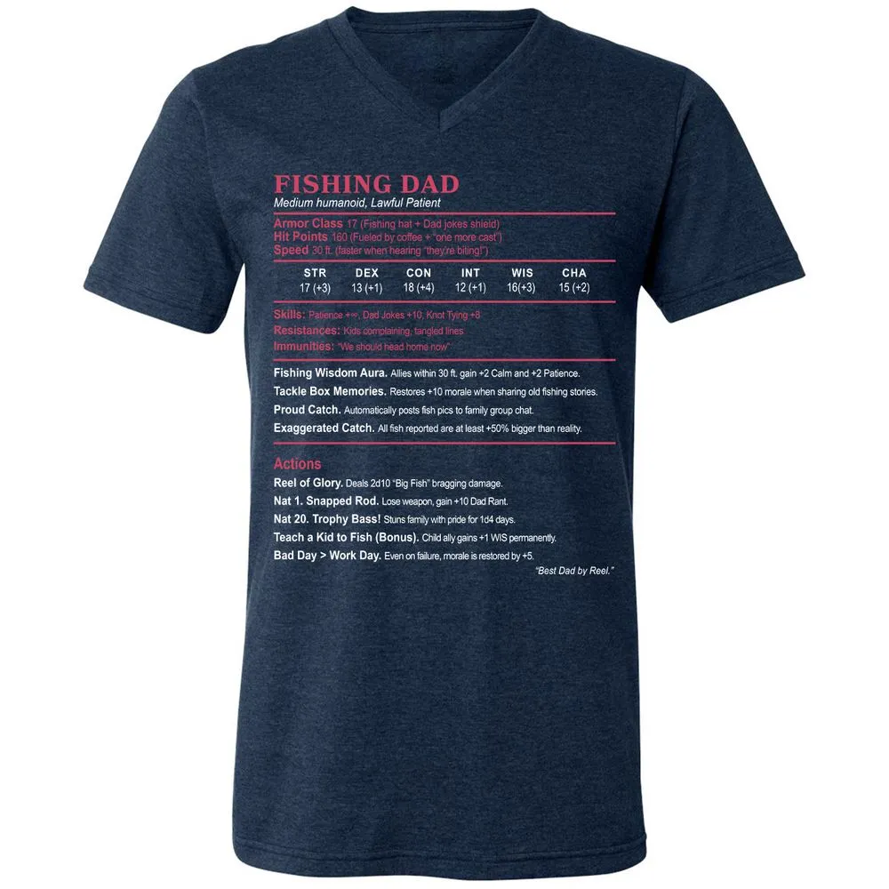 FISHING DAD Unisex V-Neck T-Shirt - Heather Navy - 15