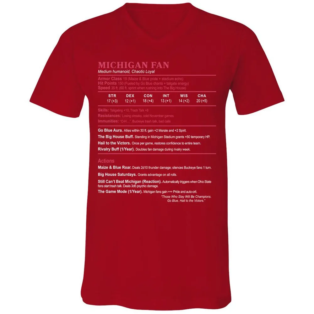 MICHIGAN FAN Unisex V-Neck T-Shirt - Red - 3