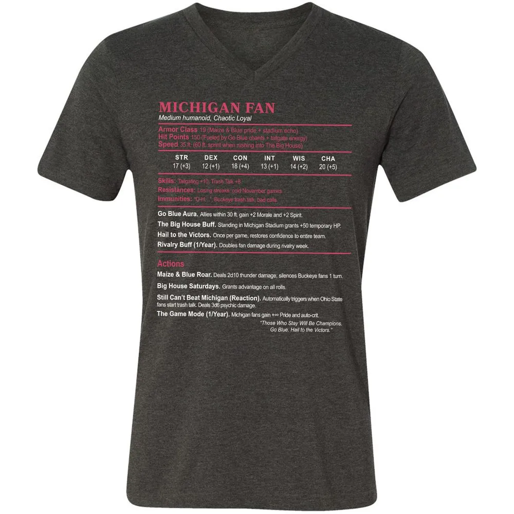 MICHIGAN FAN Unisex V-Neck T-Shirt - Dark Grey Heather - 8